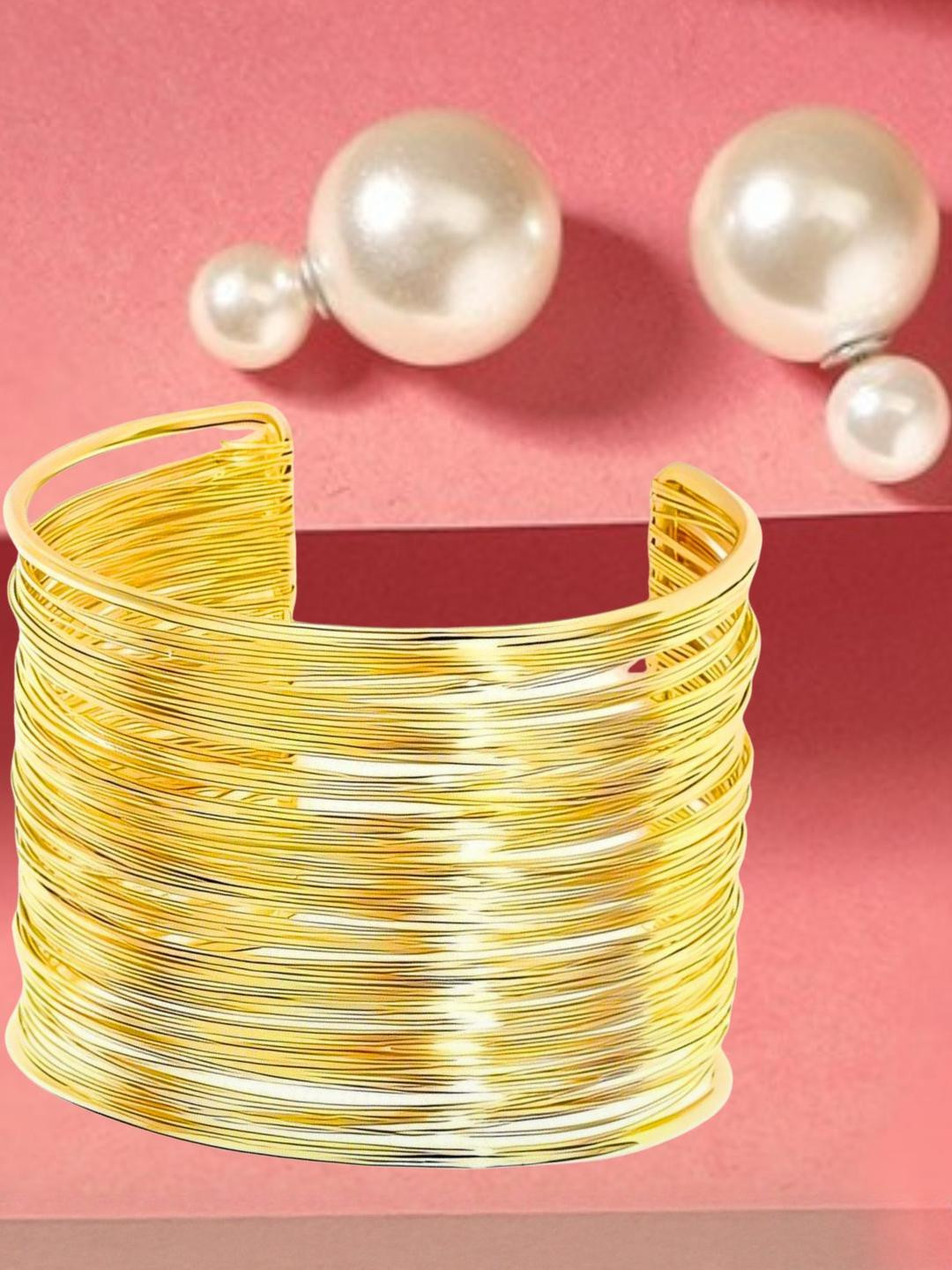 Anouk Women Double Sided Artificial Stones Stud Earrings with Handcrafted Cuff Bracelet