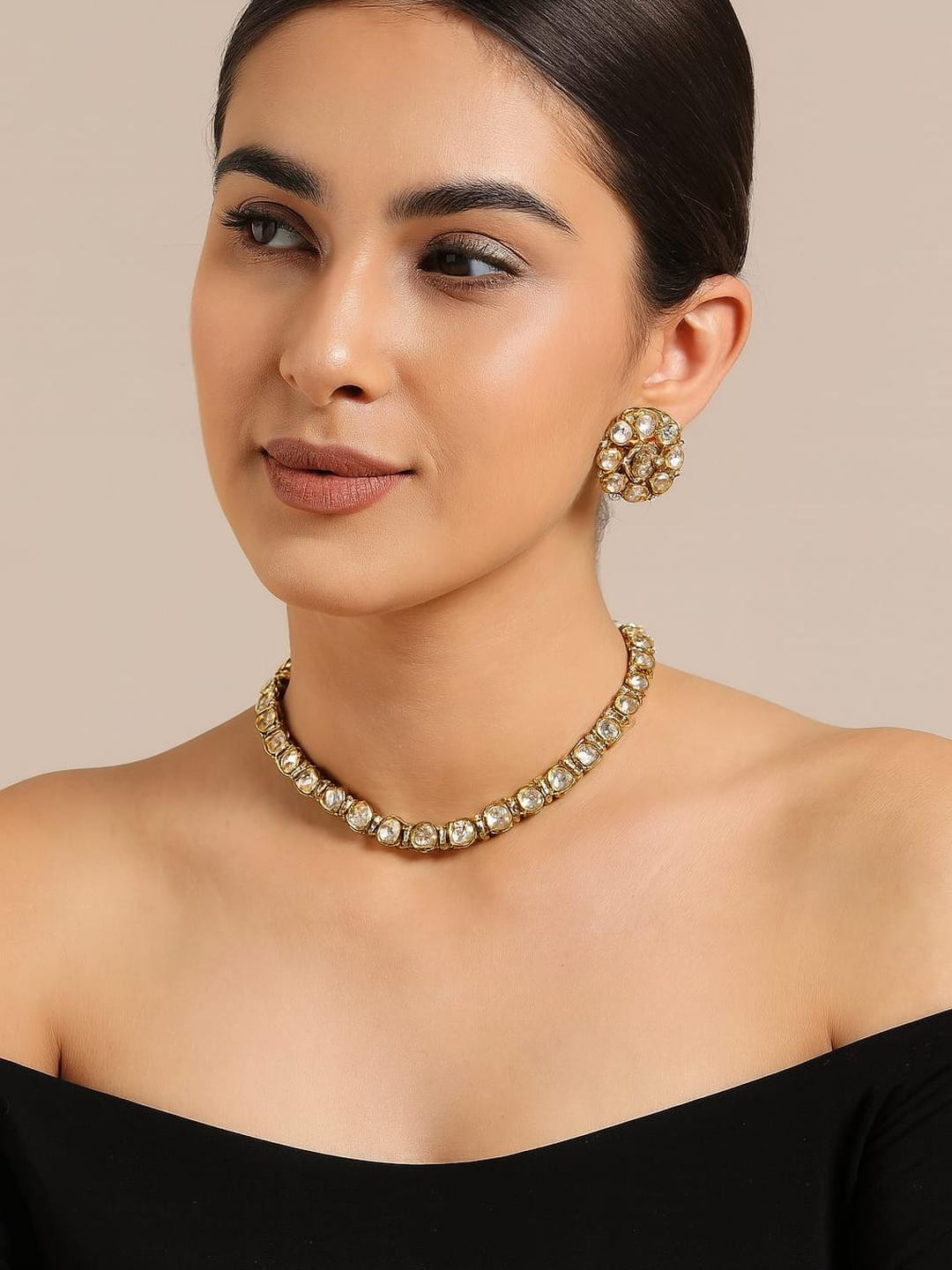 VANSHIKA JEWELS Women White Gold-Plated Alloy Artificial Stones Jewellery Set