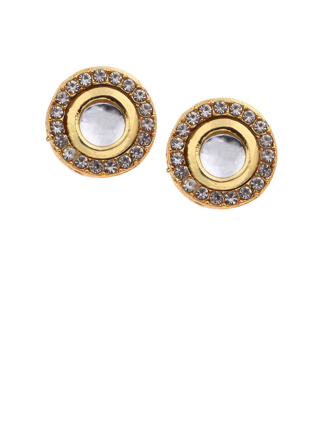 AARSEE OFFICIAL Gold-Plated American Diamond Circular Shaped Studs Earrings