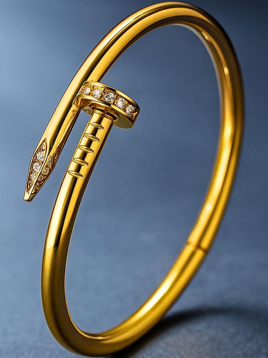Bauble Cluster Women Cubic Zirconia Studded Gold-Plated Nail Cuff Bracelet