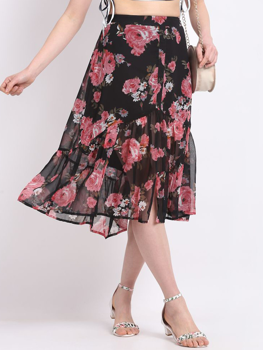 4WRD by Dressberry Floral Printed Mid Rise Tiered Skirt With Frills