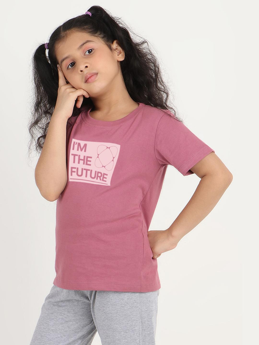 REBORN Girls Typography Printed Cotton T-shirt