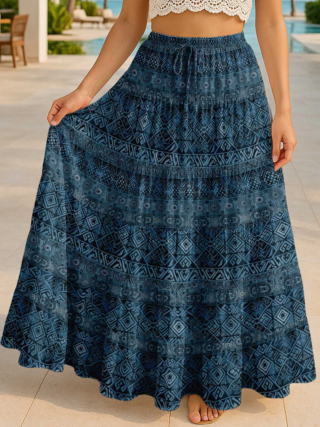 Moomaya Women Pure Cotton Tiered Maxi Summer Skirt