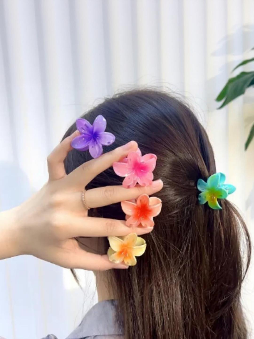 DIVASTRI Women Set of 5 Multi Flower Plastic Hair Claw Clips