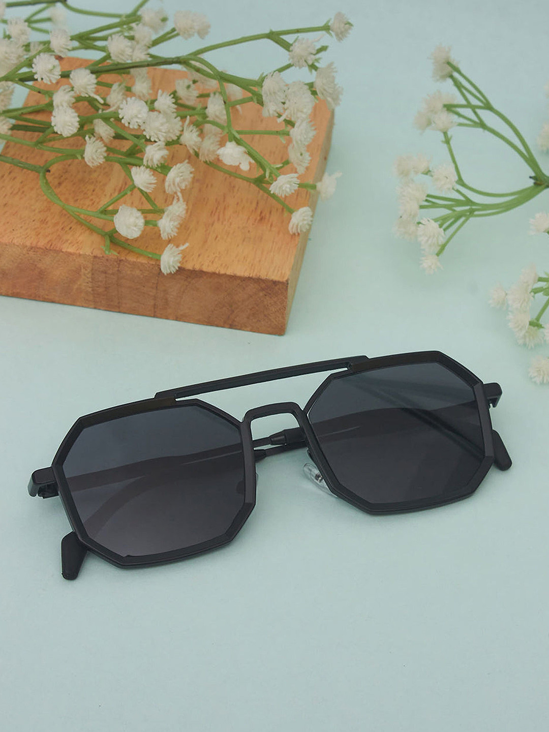 SPADEACES Unisex Rectangle Sunglasses FULL BLACK HEXAGUN-295