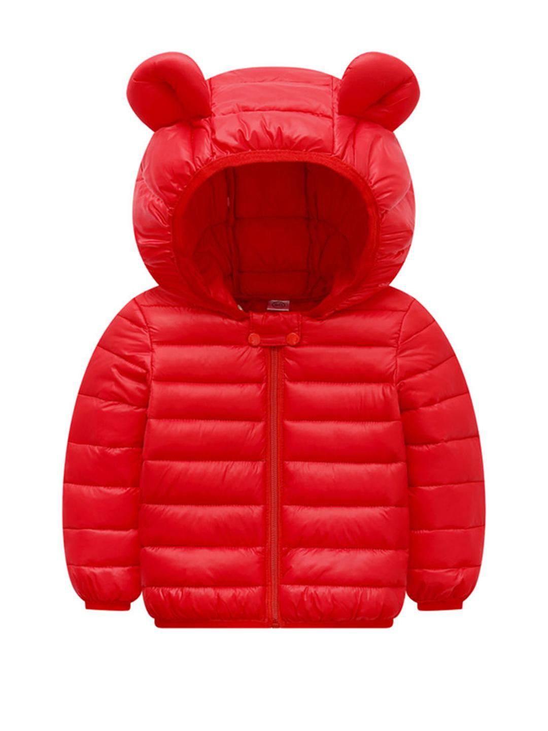 Hopscotch Girls Red Hooded Full-Sleeve Polyester Puffer Jacket