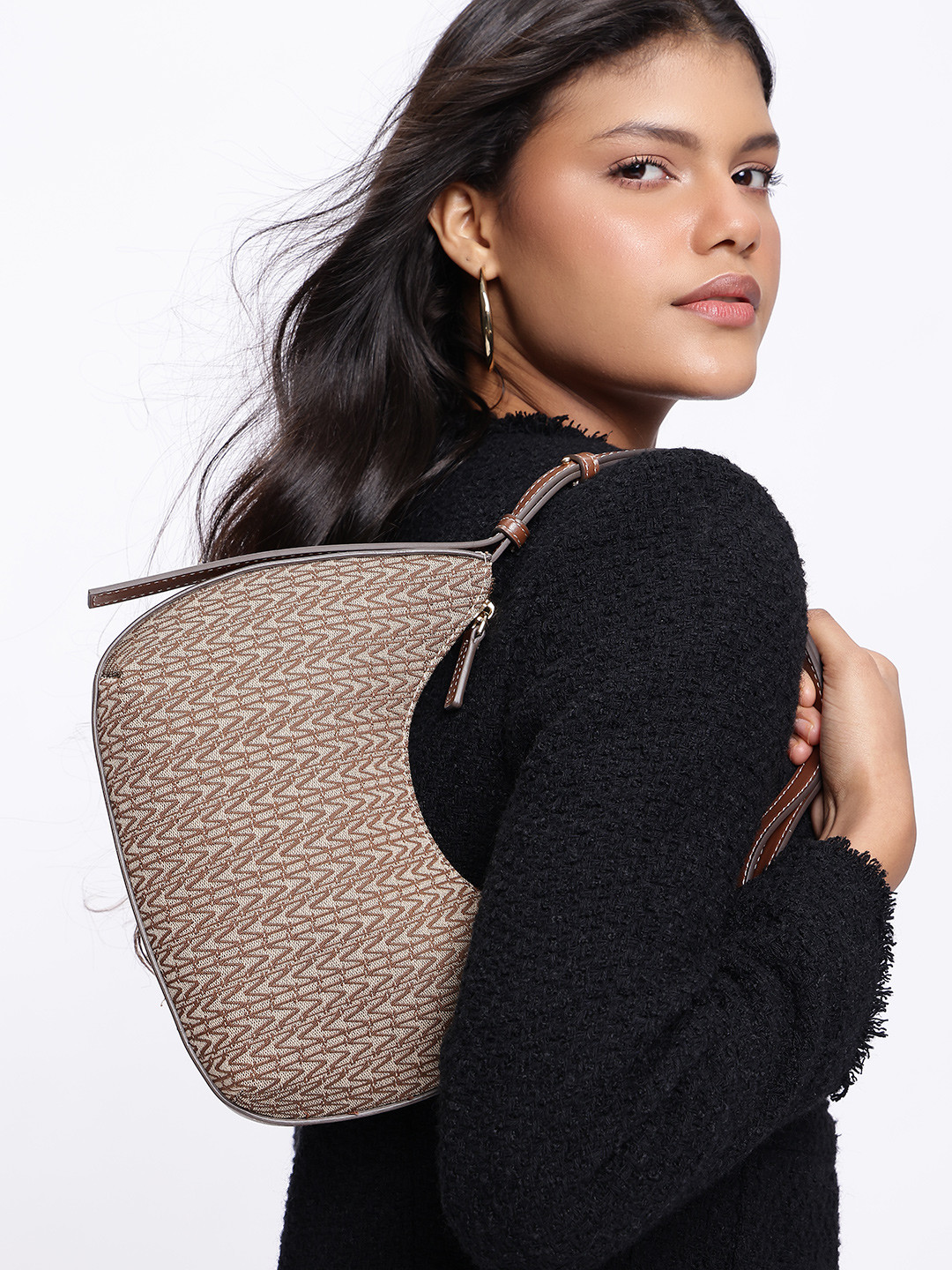 MANGO Brand Logo Printed Structured Shoulder Bag