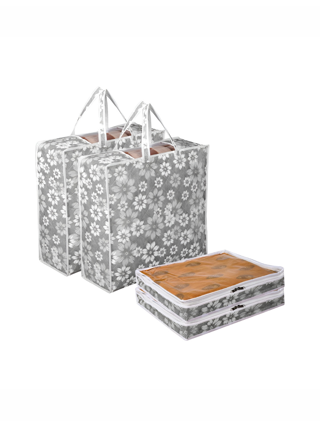 Aura Grey & White 4 Pieces Reusable Blanket Cover & Saree Organisers