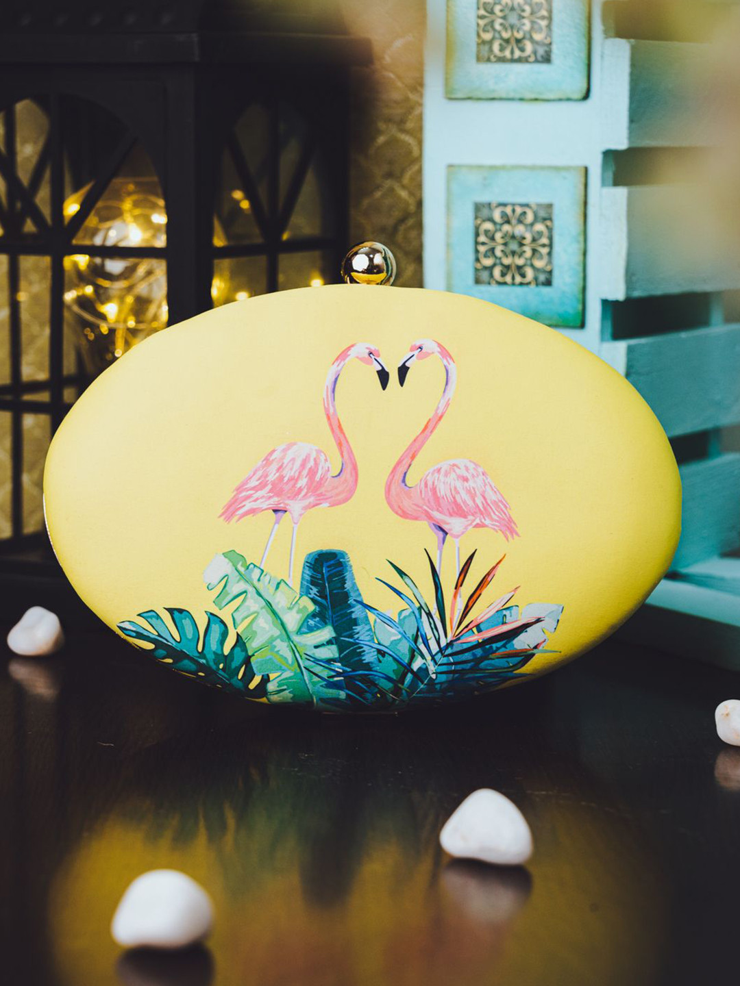 NR By Nidhi Rathi Swan Printed Oval Box Clutch