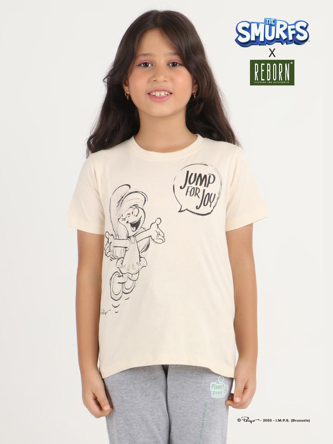 REBORN Girls Printed  Cream Cotton T-shirt