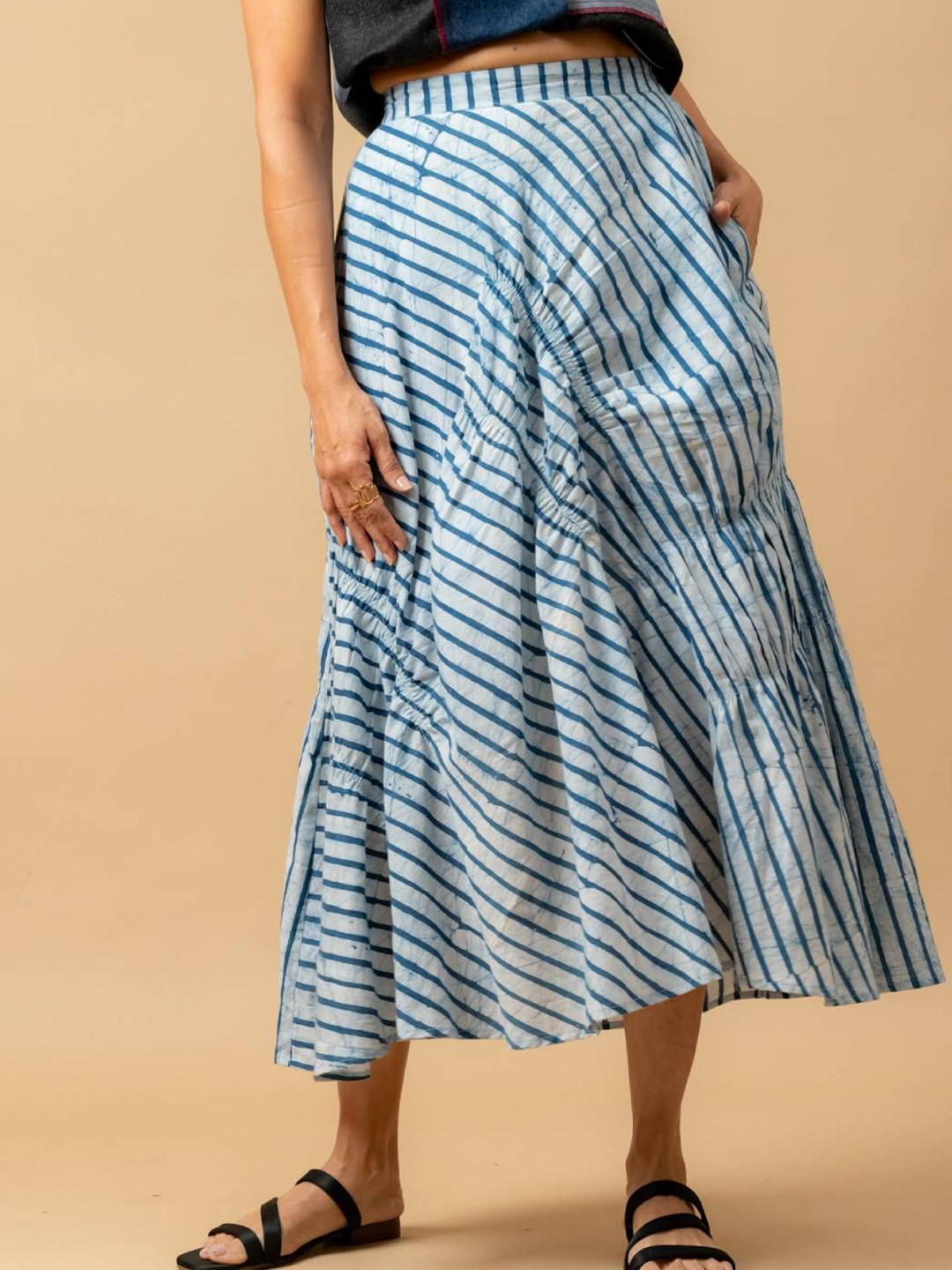 Doodlage Women Batik Striped Pure Cotton Midi Skirt