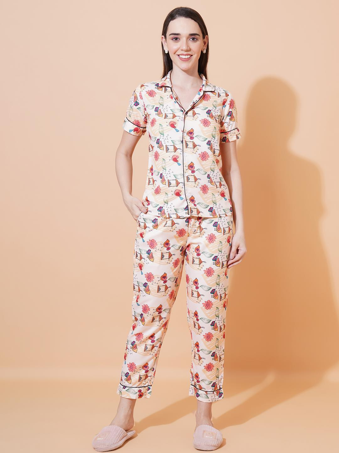 ARV TRENDS Women Floral & Bird Cotton Blend Printed Night suit