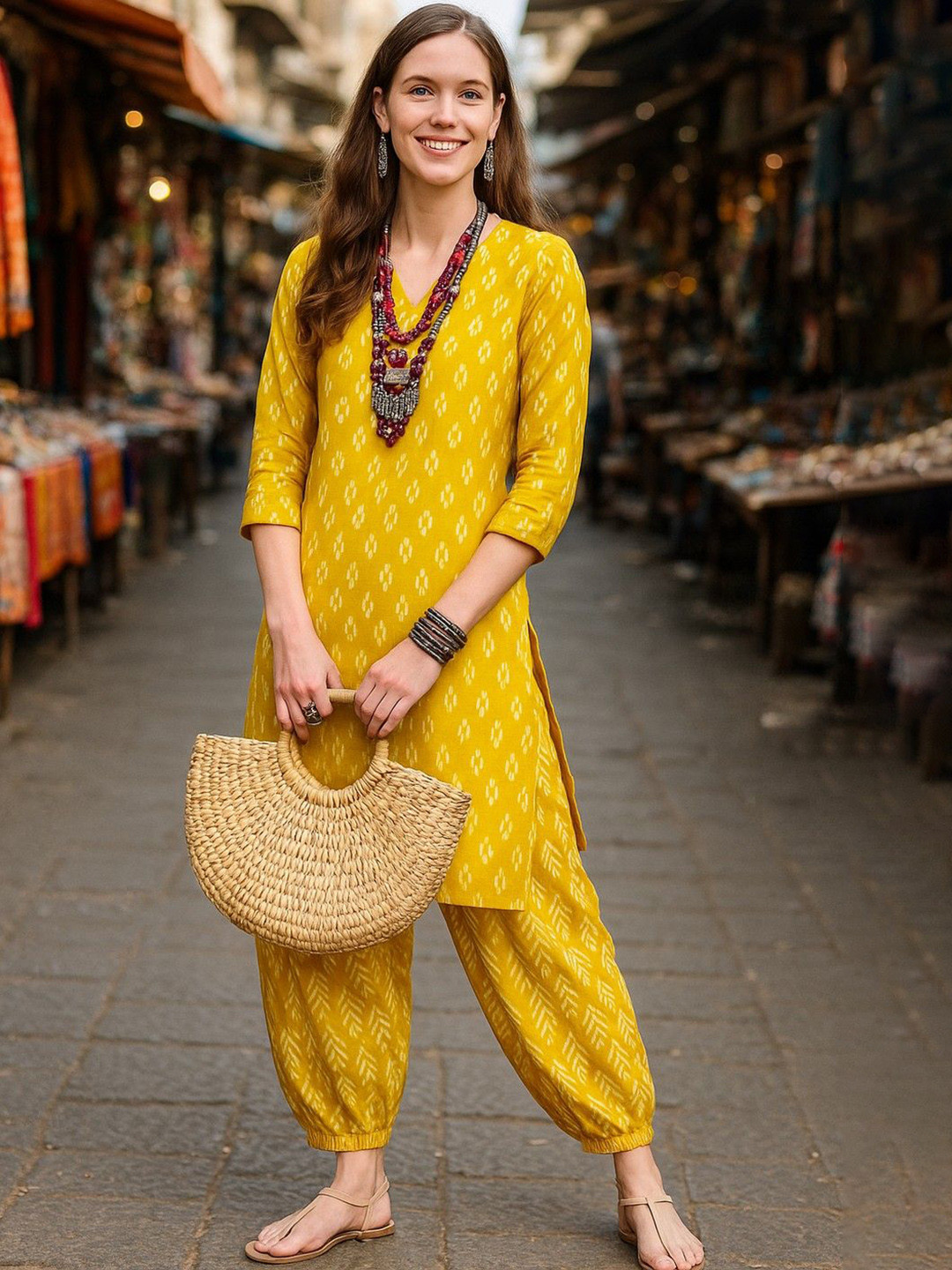 Lookmark Geometric Printed Straight Kurta With Salwar