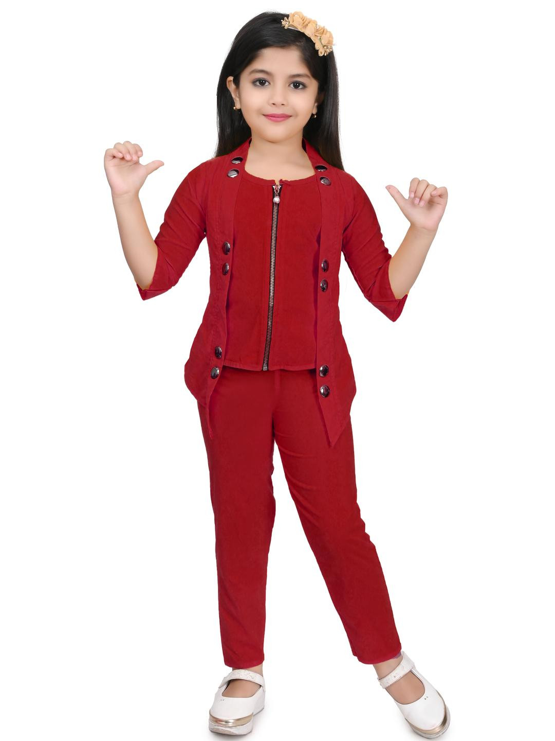FARIHA FASHIONS Girls Round Neck Top with Trousers
