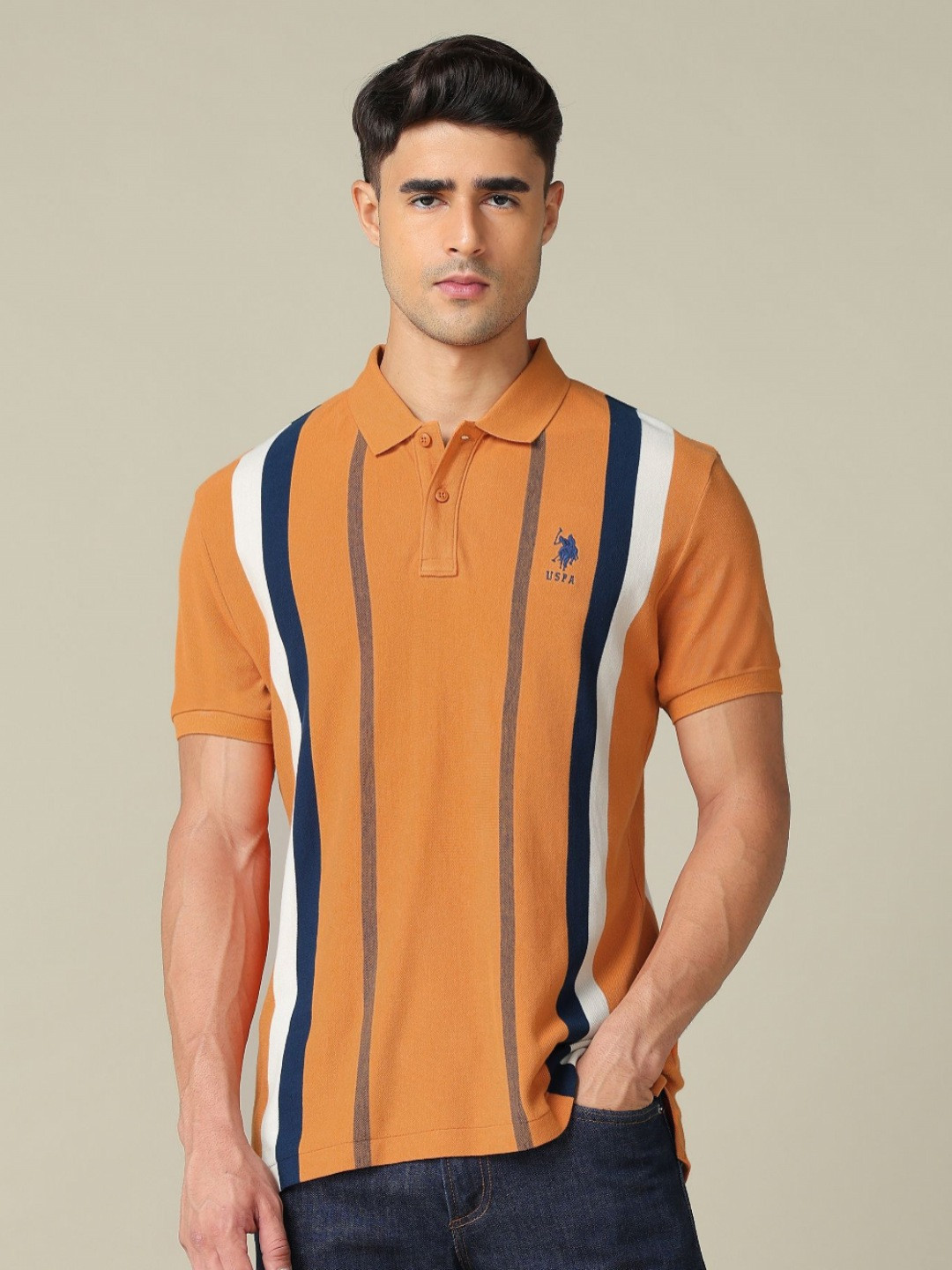 U.S. Polo Assn. Men Striped Polo Collar Cotton T-shirt