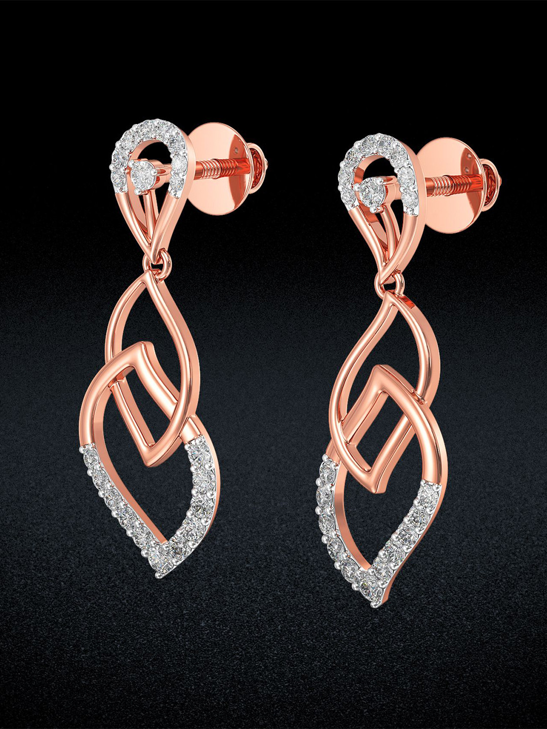 Joyalukkas 18Kt Gold Natural Twisted Modern Diamond Earrings -2.94 g