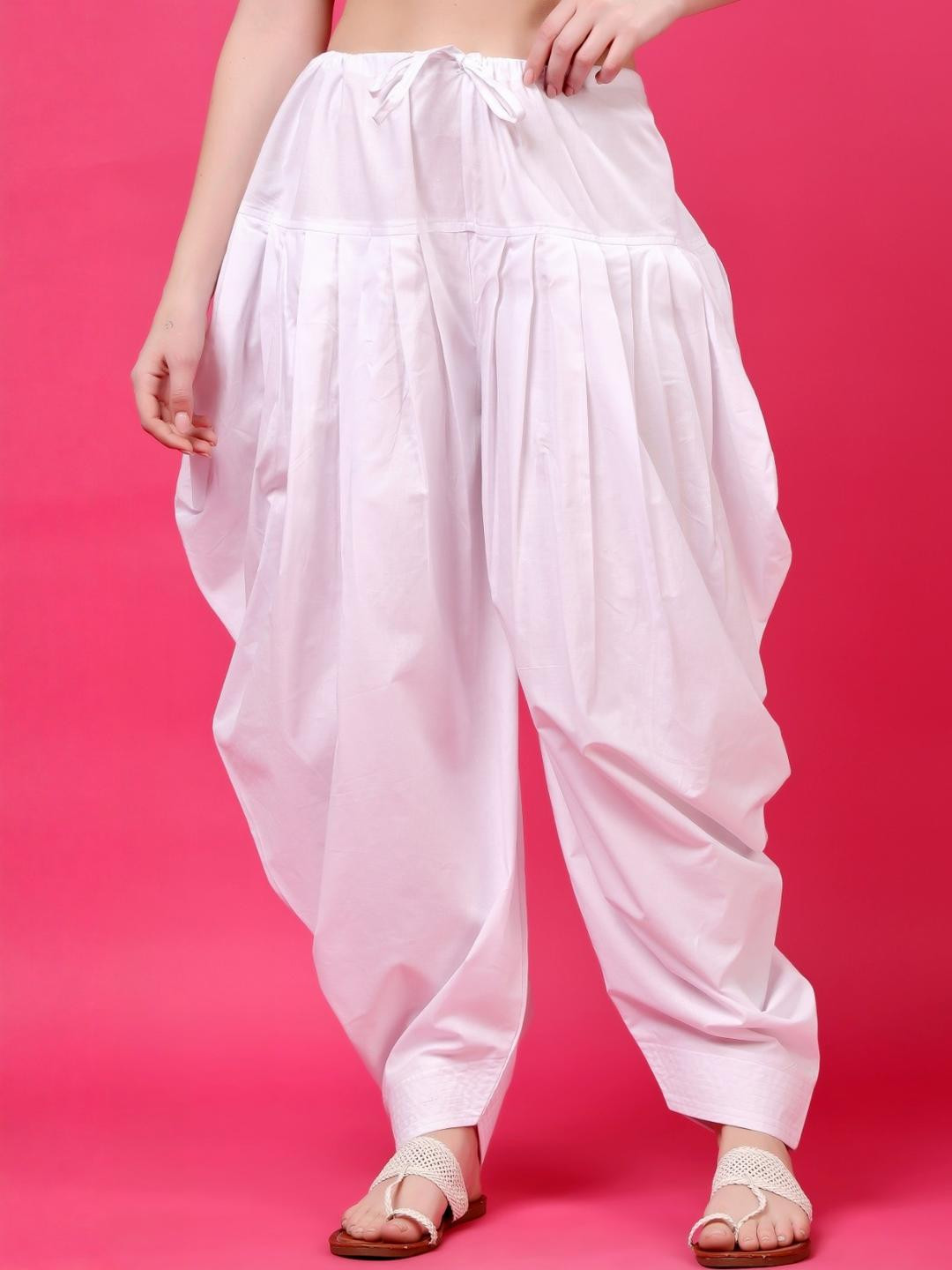MJ LIFE STYLE Women White Cotton Dhoti Salwar With Drawstring Waist