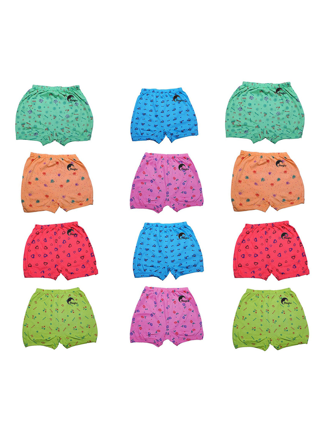 MAGLU Kids Pack Of 12 Printed Regular Fit Regular Shorts