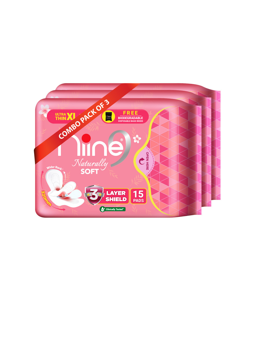 Niine Set of 3 XL+ Ultra Thin Soft Heavyflow With Disposable Bag Sanitary Pads 45