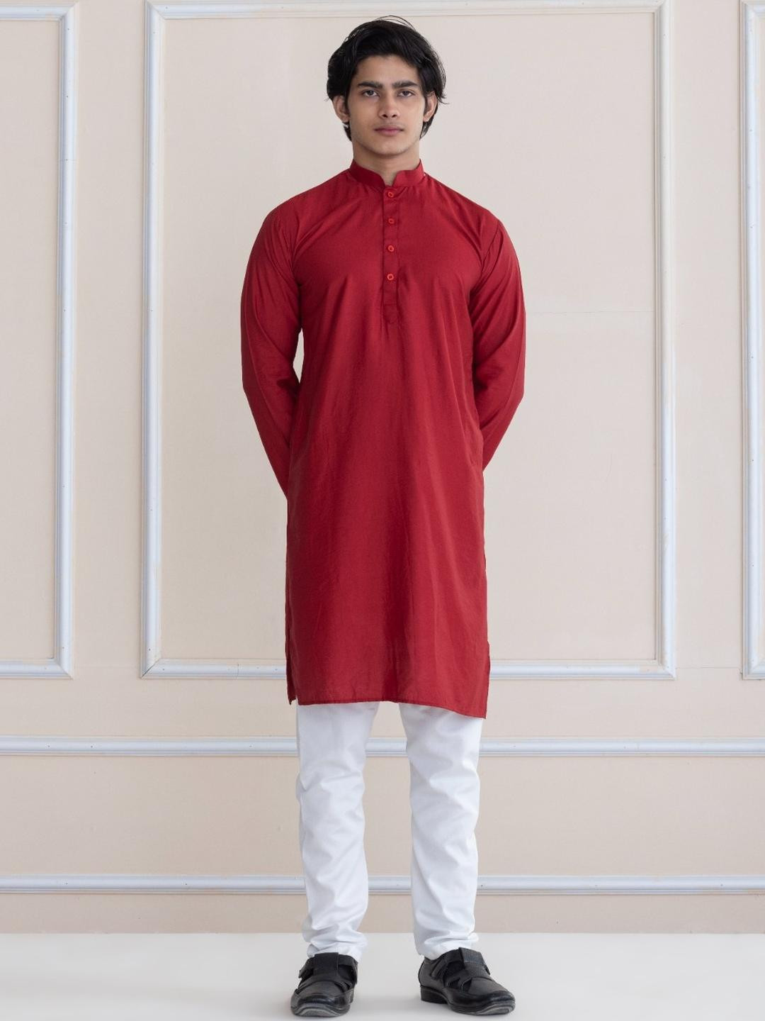 APPIX Men Maroon Cotton Silk Kurtas