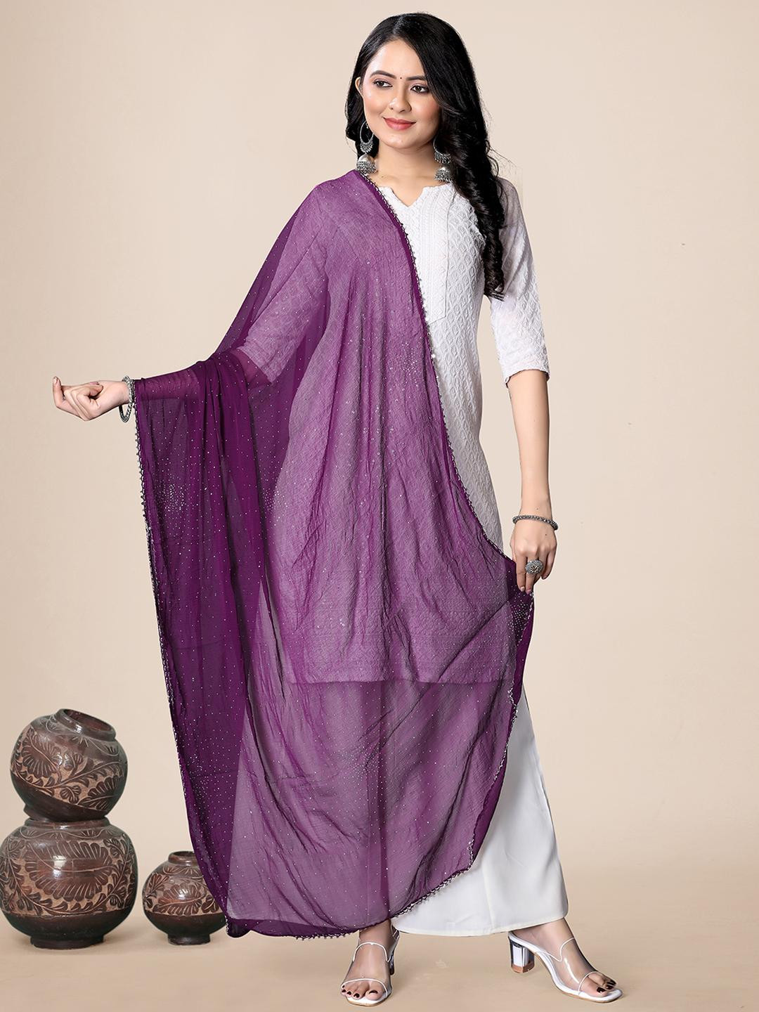EBADAT Women Purple Polyester Solid Scarves
