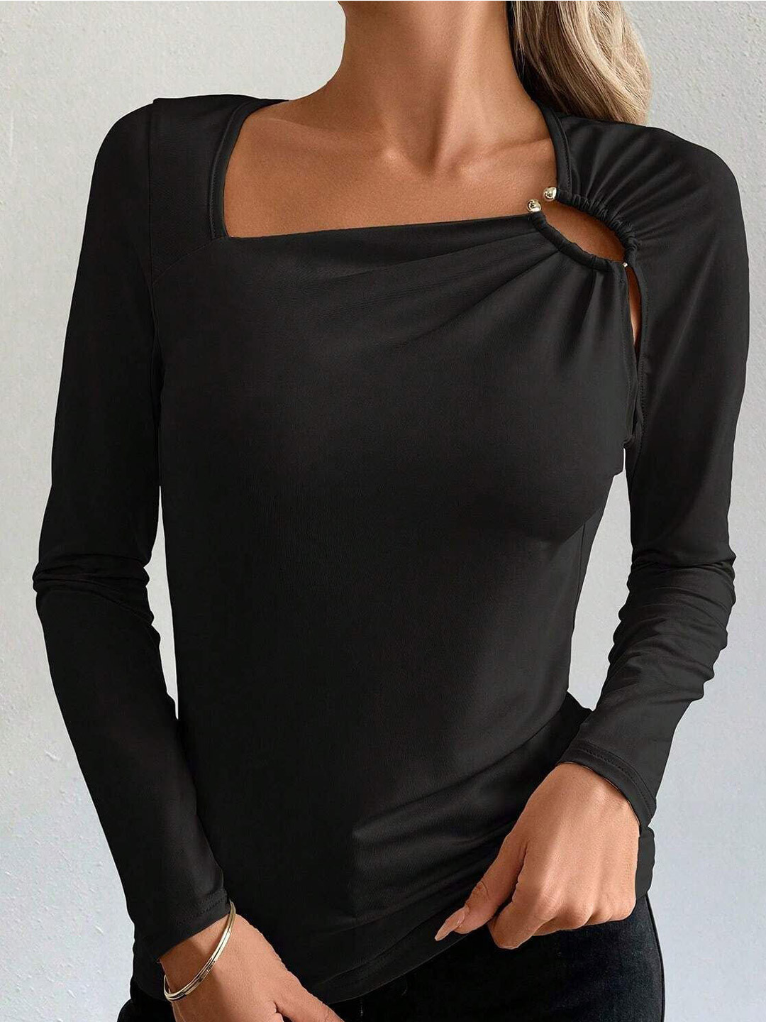 Outzidr Full Sleeves Buckle Detail Top