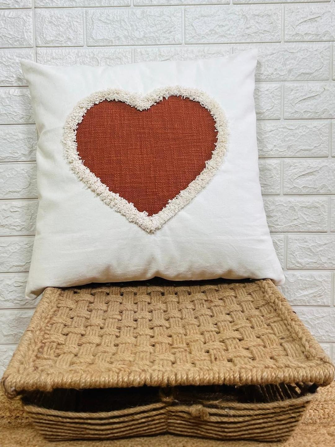 Indihomecraft Red & White With Heart Shaped Square Cushion Covers