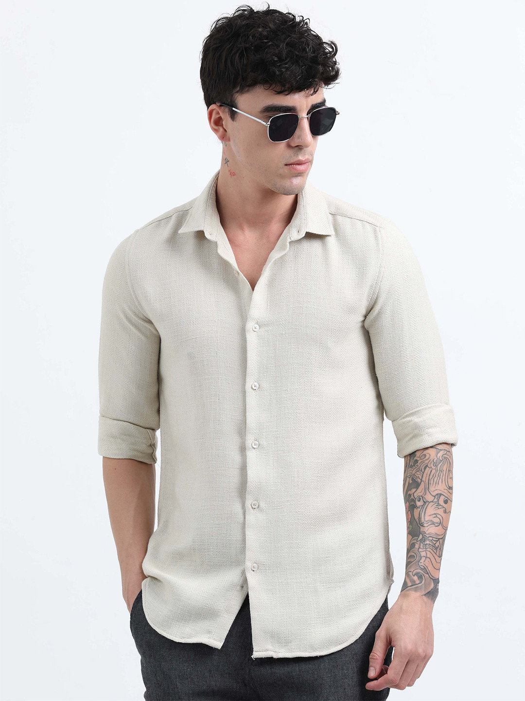 THE BEETEL HOUSE Men Bars Linen Regular Slim Fit Casual Shirt