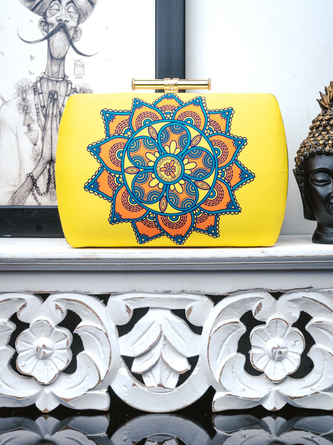 NR By Nidhi Rathi Ethnic Rangoli Printed Box Clutch