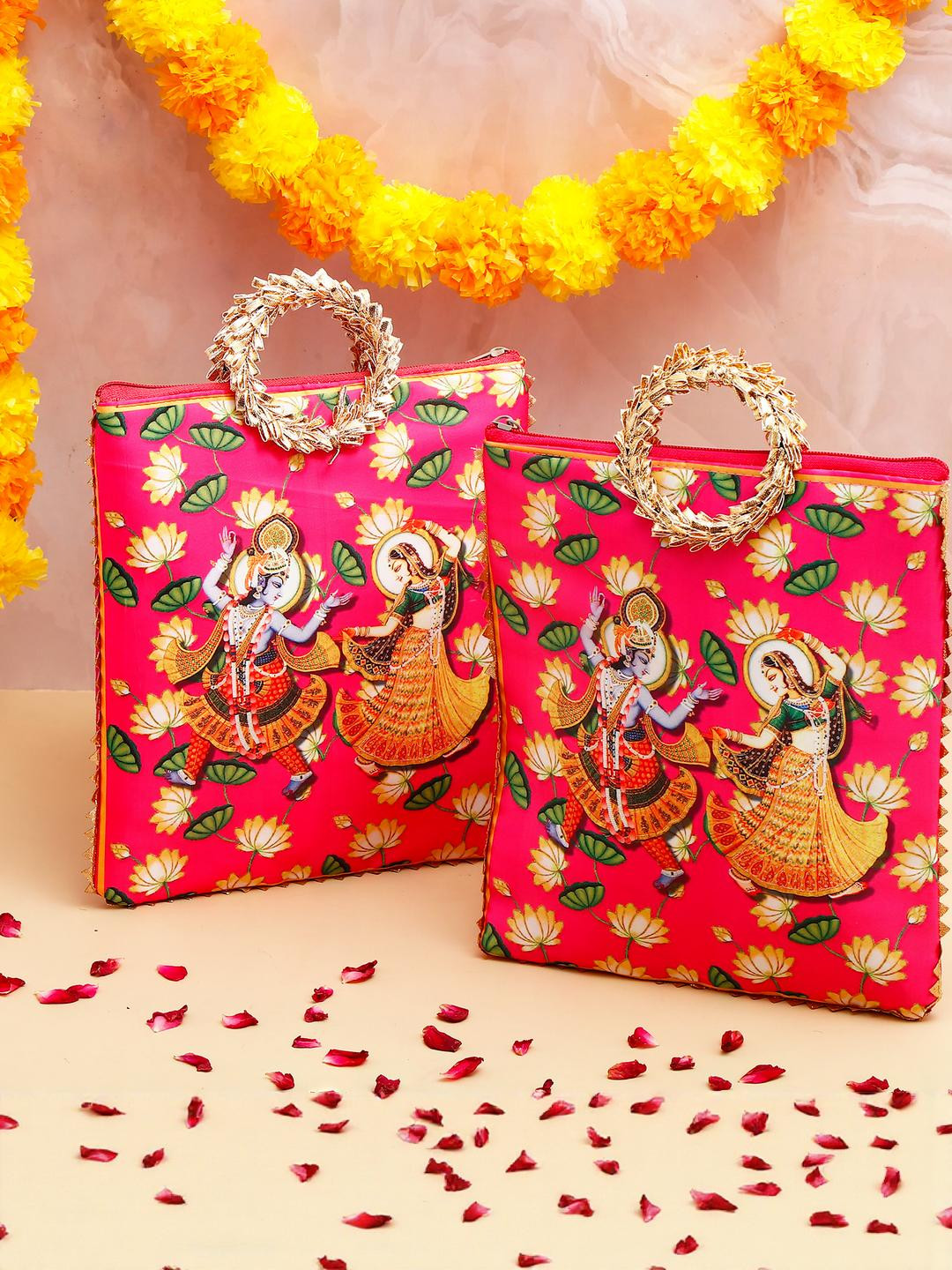 Archies Pack Of 2 Shree Lakshmi Narayan Ethnic Handcrafted Zip Up Fabric Bag