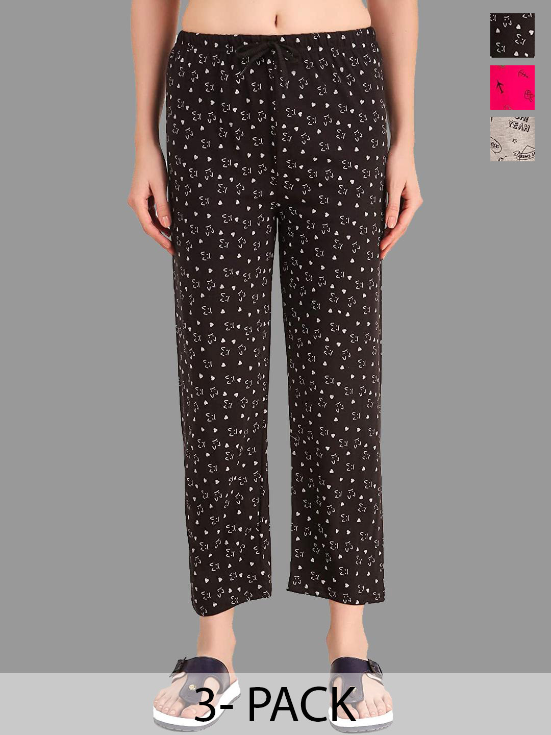 FIT N FAME Pack of 3 Women Cotton Printed Comfortable Pyjama