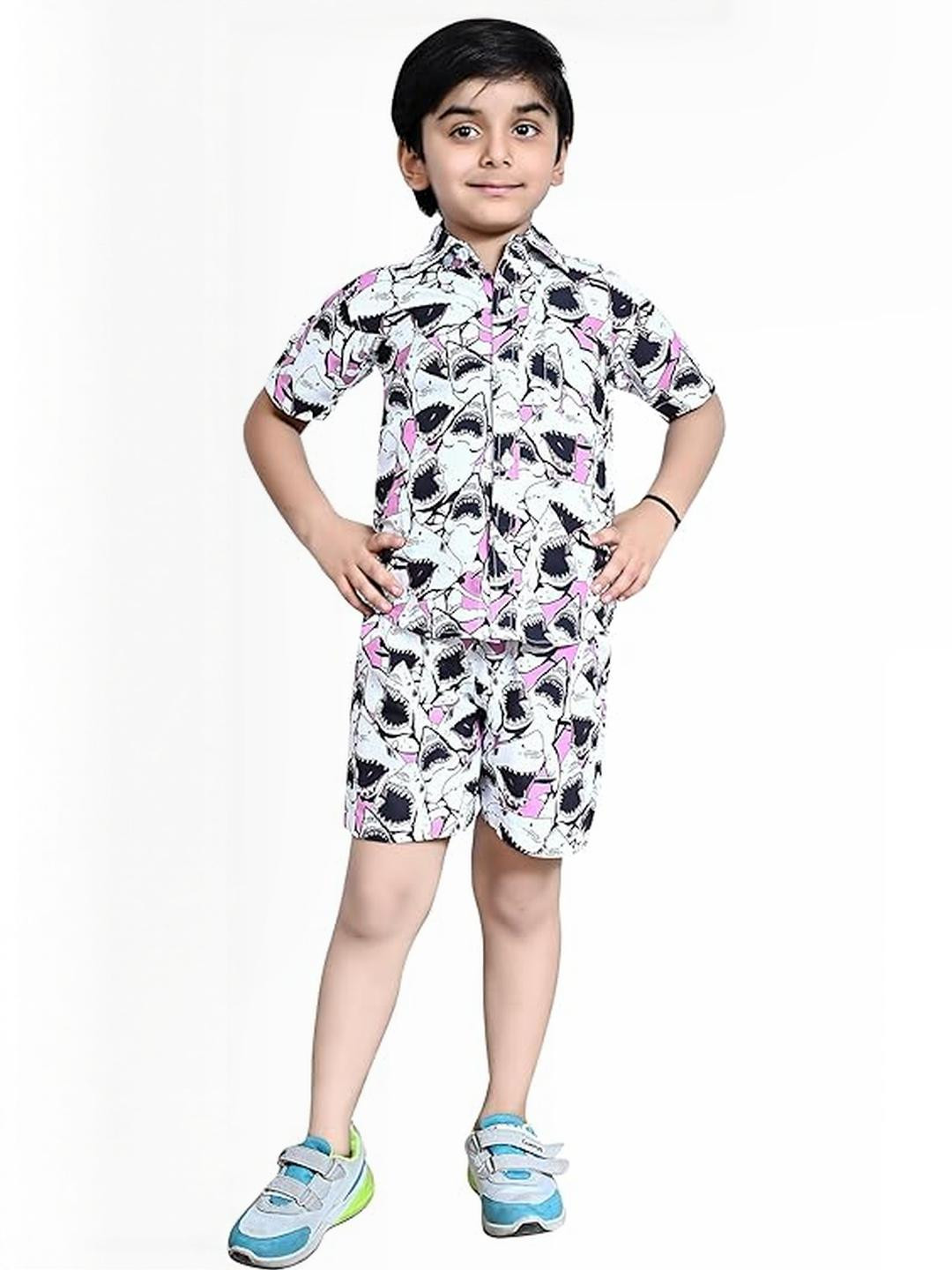 KAVYA FASHION Kids Multi Colored Printed Casual Shirt with Shorts