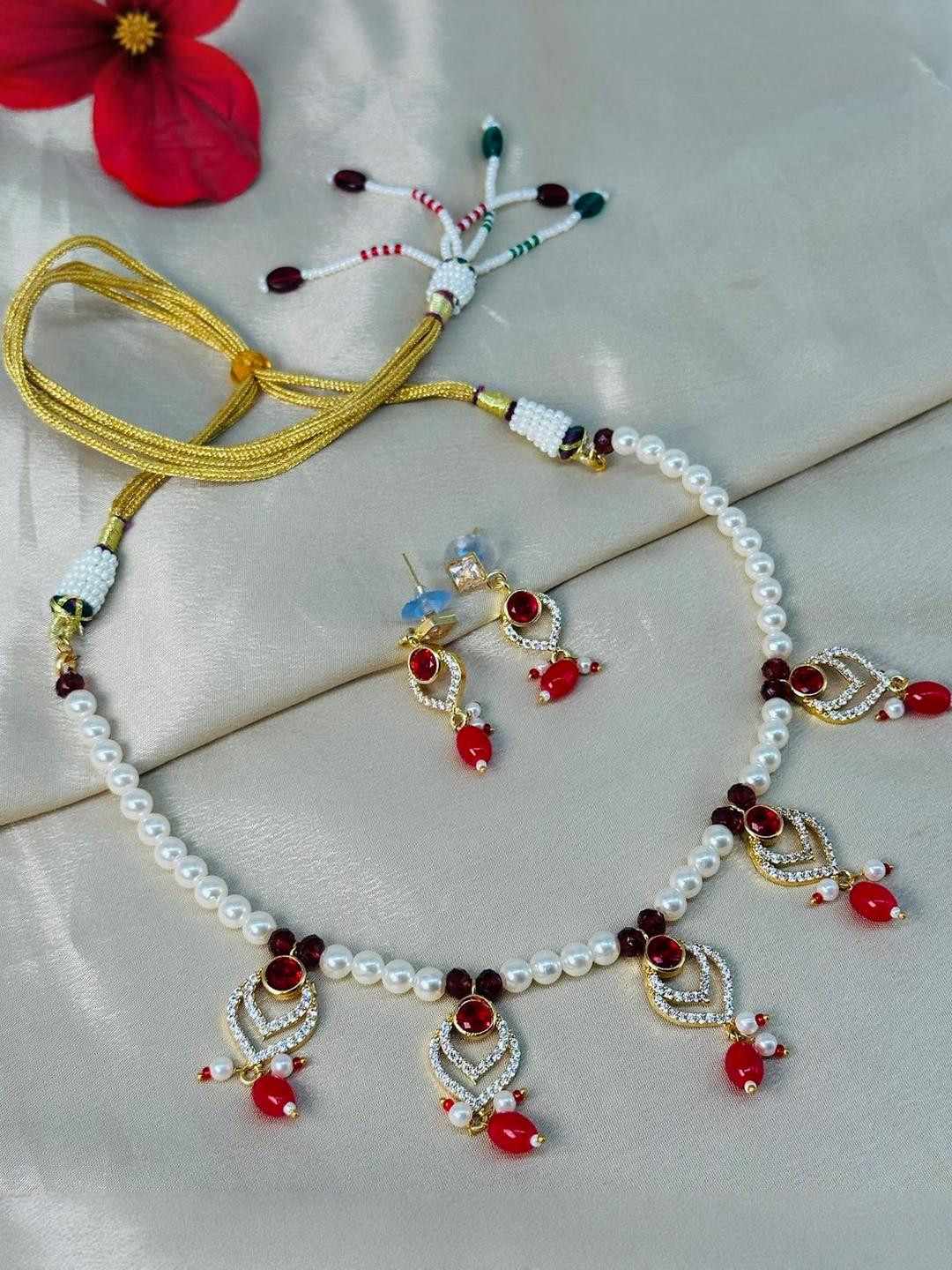 flying beads Women White Artificial Beads One Gram Gold Polish Brass Jewellery Set