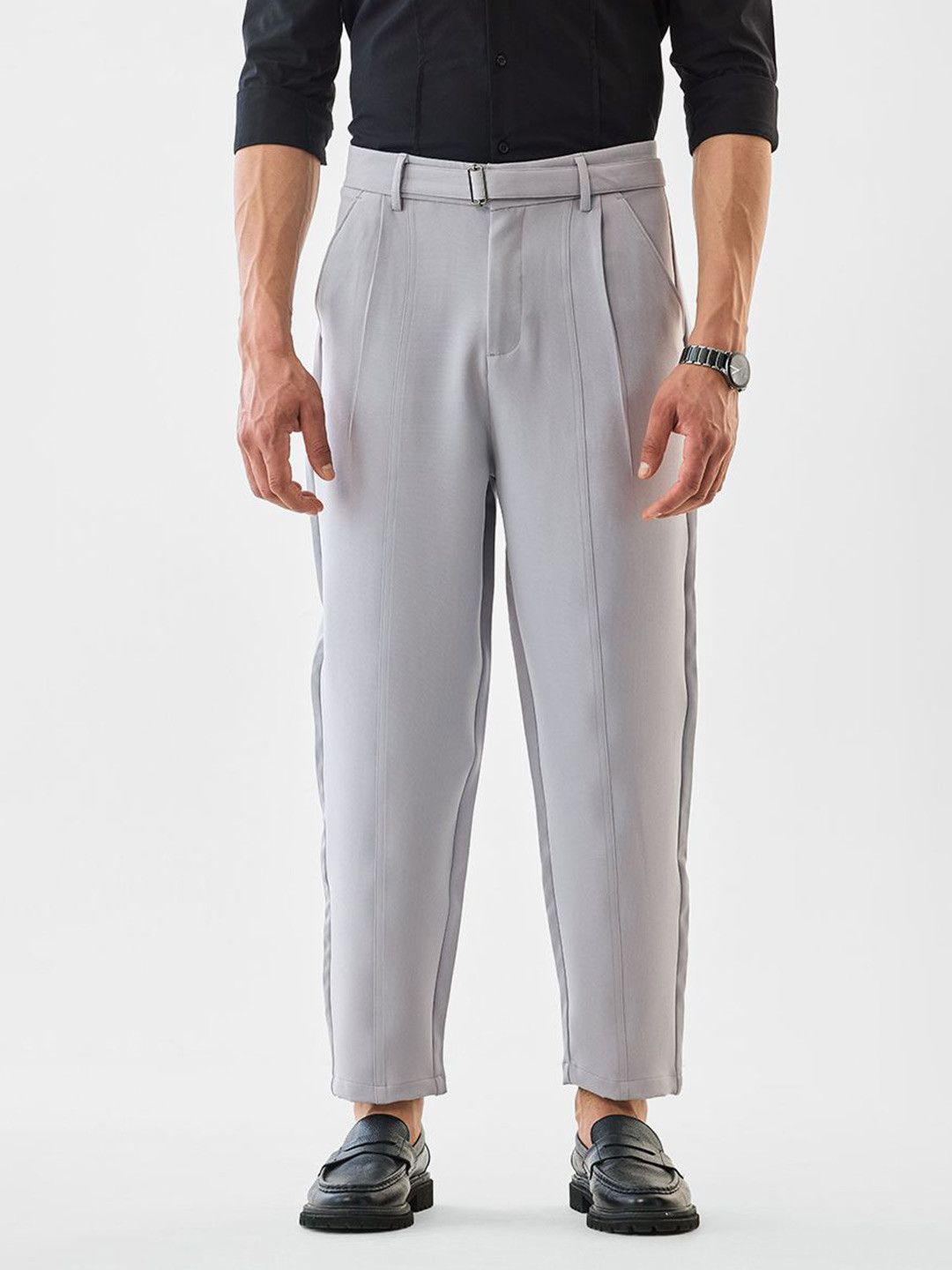 Snitch Men Grey Mid-Rise Regular Fit Trouser