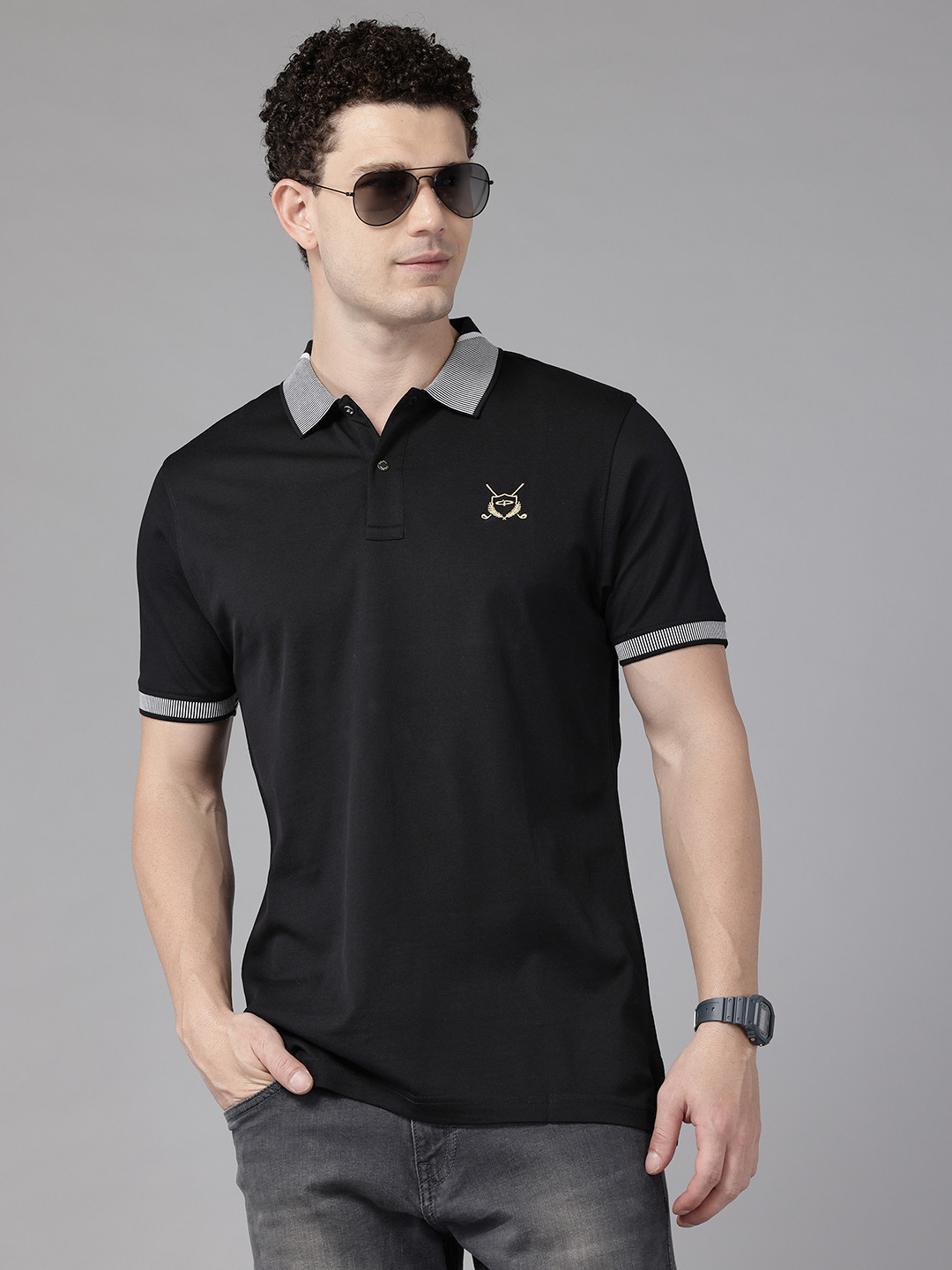 ColorPlus Contrasting Polo Collar Pure Cotton T-shirt