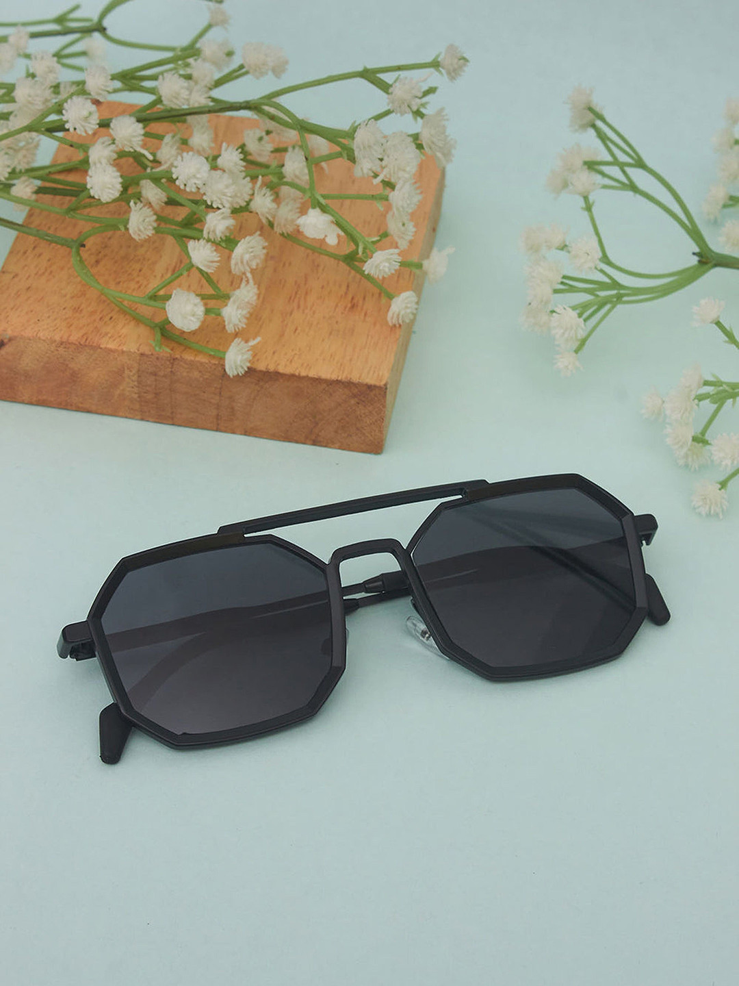 SPADEACES Unisex Octagon Sunglasses with UV Protected Lens FULL BLACK HEXAGUN-107