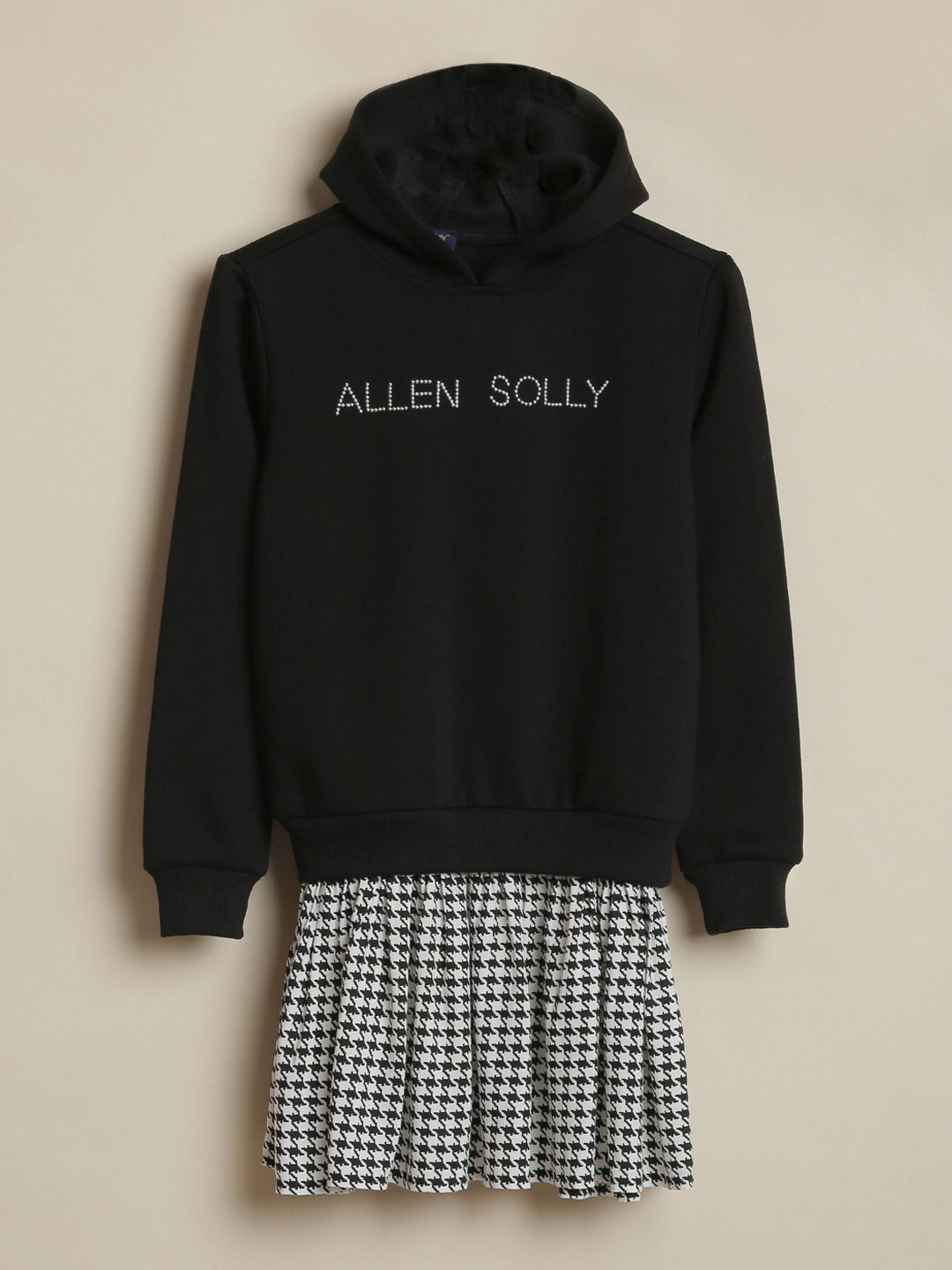 Allen Solly Junior Girls Typography Printed Hooded Knee Length Drop-Waist Dress