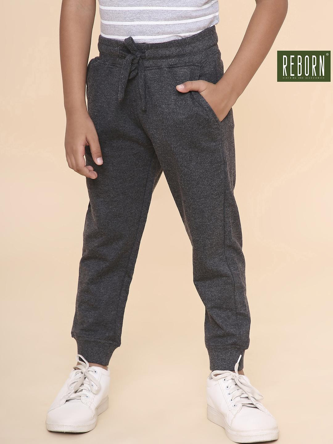 REBORN Boys Charcoal Cotton Solid Jogger With Drawstring Closer