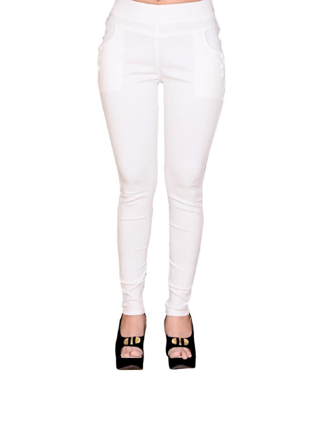 FeelBlue Women White Solid Lycra Stretchable Elasticated Waistband Jeggings