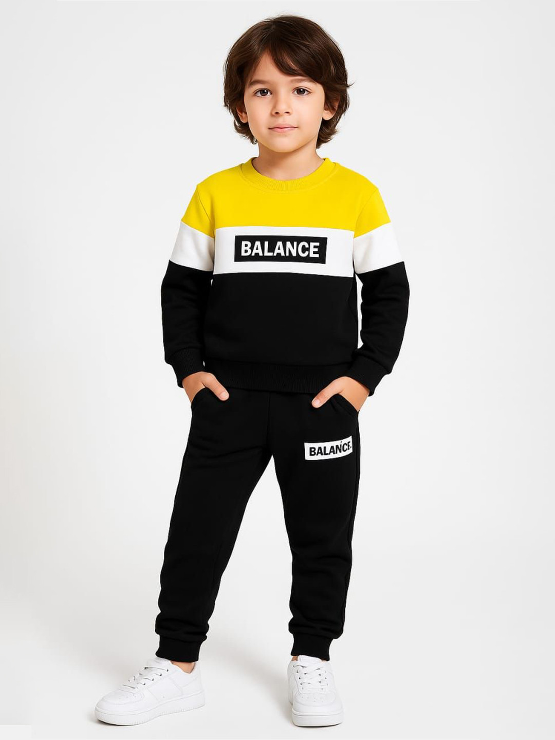 IZHAAN KIDZONE Boys Colourblocked Pure Cotton Sweatshirt With Jogger
