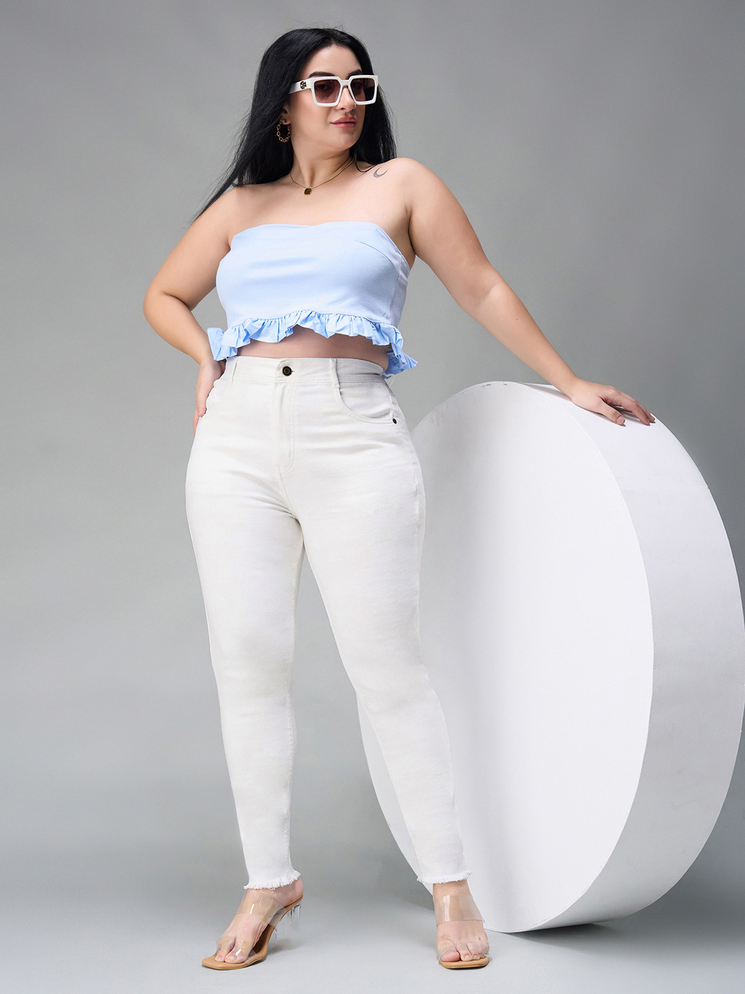 Miss Chase A+ Women Plus Size's Skinny High Rise Clean Look Bleached Cropped Stretchable Denim Jeans