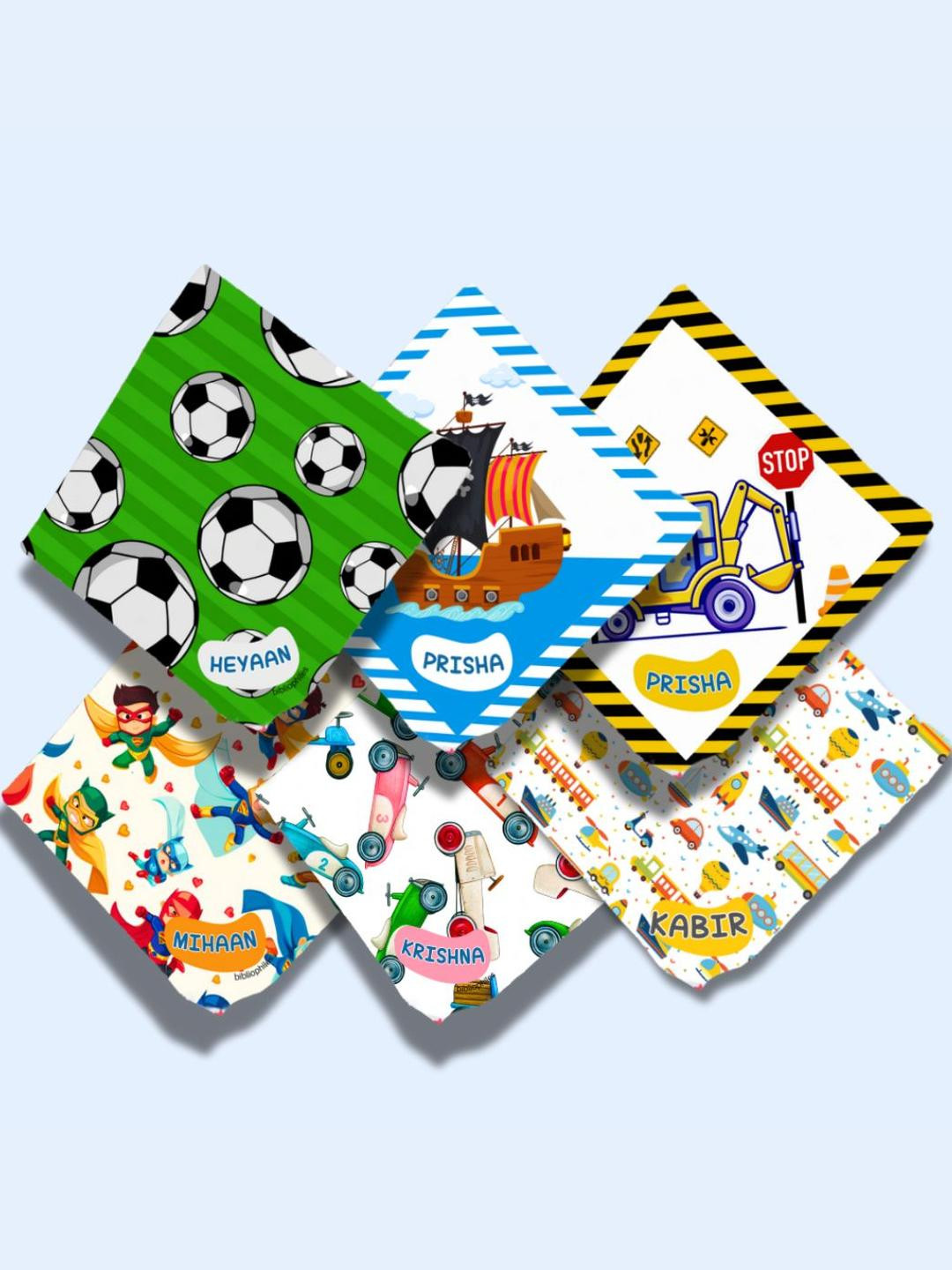 Bibliophiles Kids Pack Of 6 Mulicoloured Printed Muslin Handkerchiefs