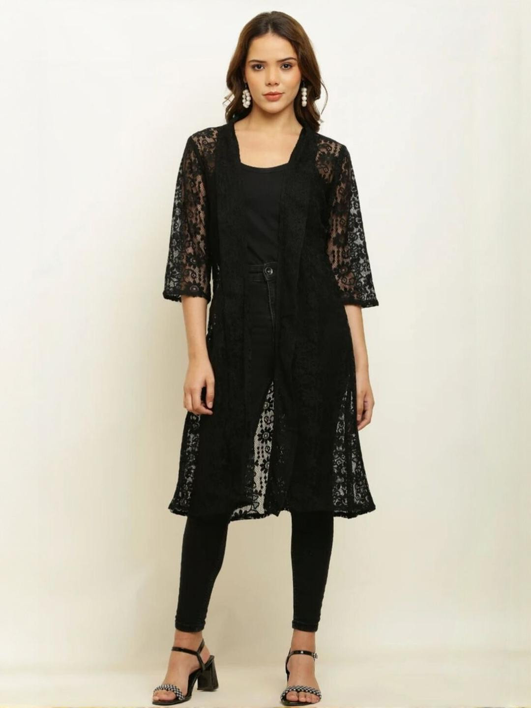 TRIRAJ Women Black Longline Shrug