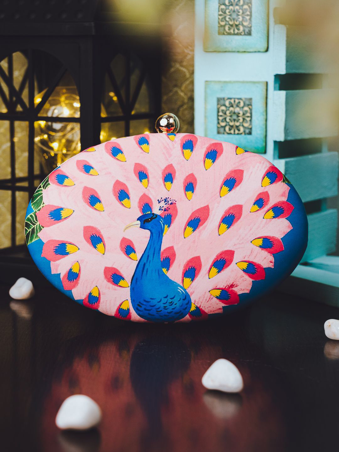 NR By Nidhi Rathi Peacock Printed Box Clutch