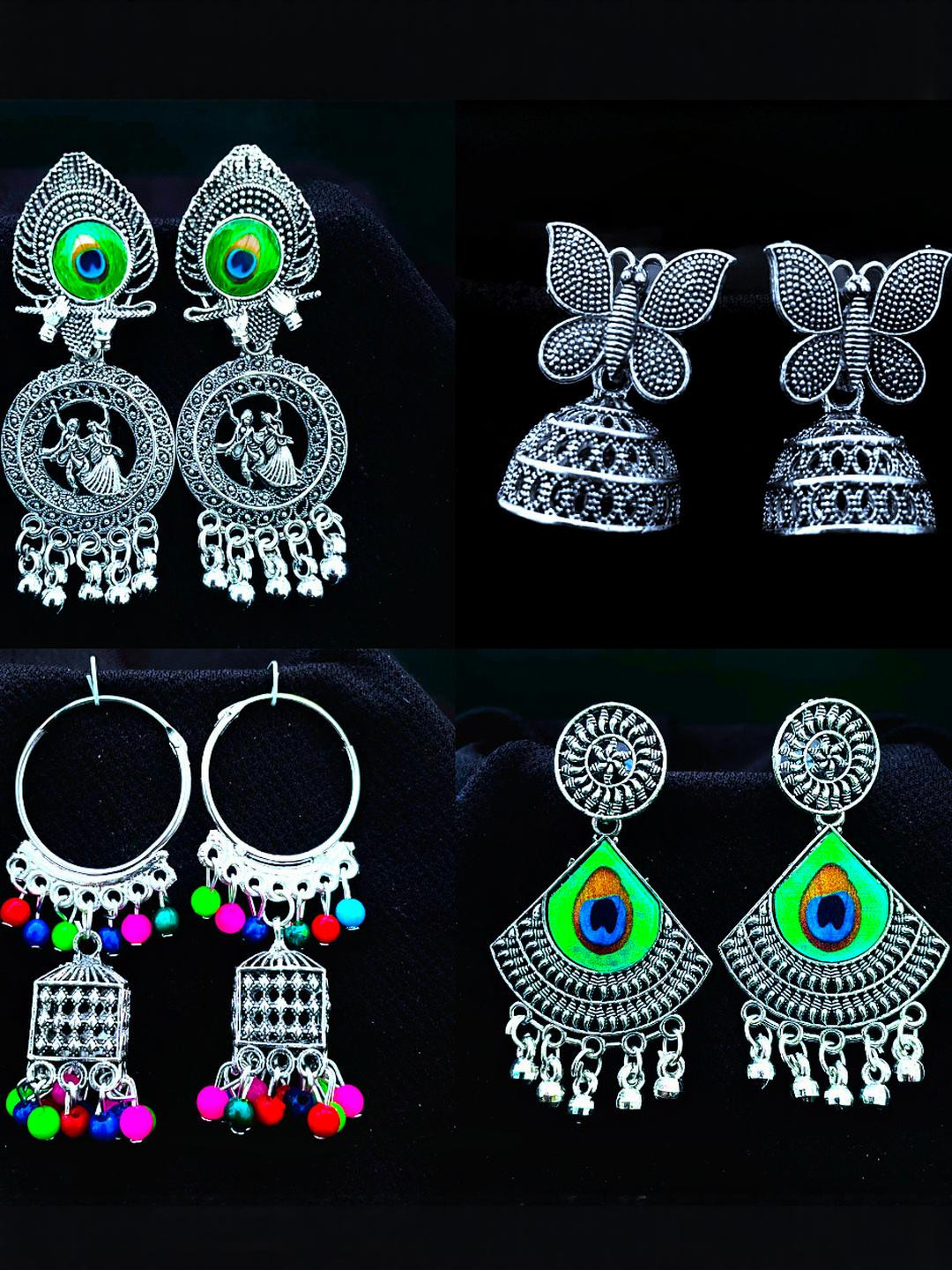 ANNORA INTERNATIONAL Silver Alloy Oxidised Jhumkas