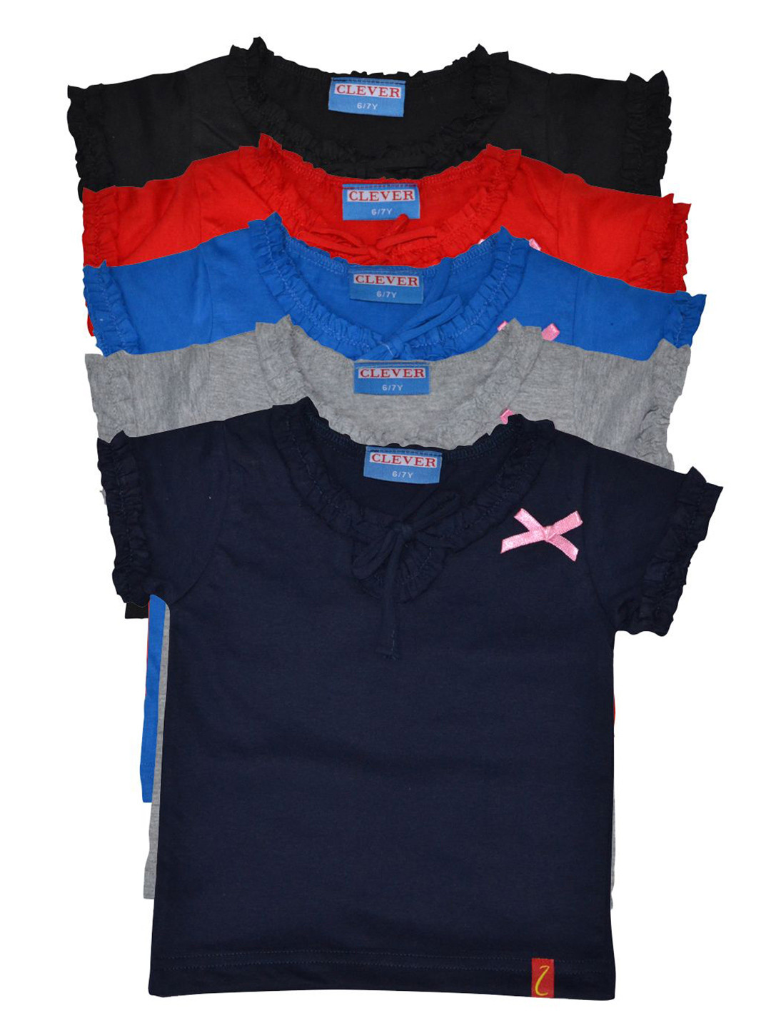 CLEVER Girls Pack of 5 Lace-Up Short Sleeve Peplum Top