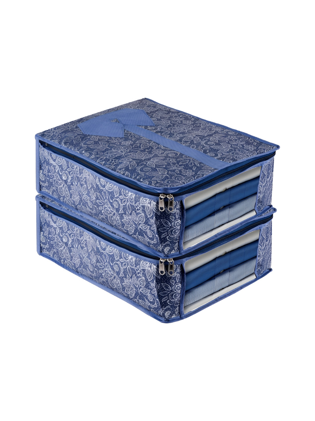 Aura Navy Blue & White 2 Pieces Printed Shirt Storage Bag Organisers
