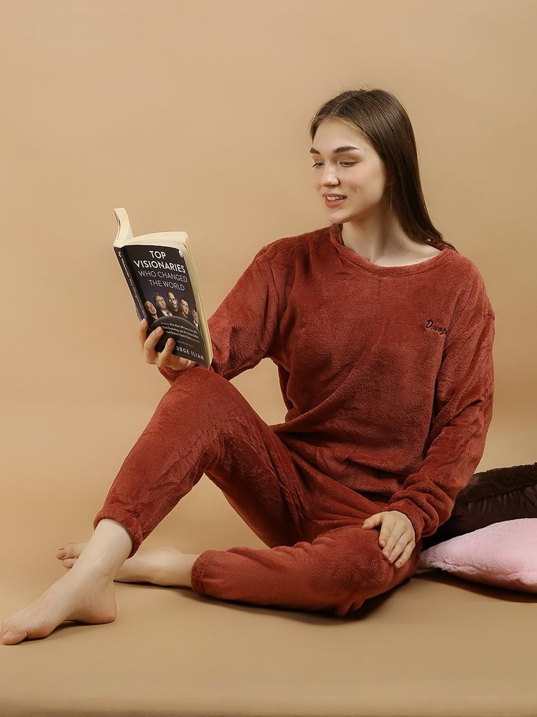 FITIN OUTFIT Women Red Wool Blend Nightdress