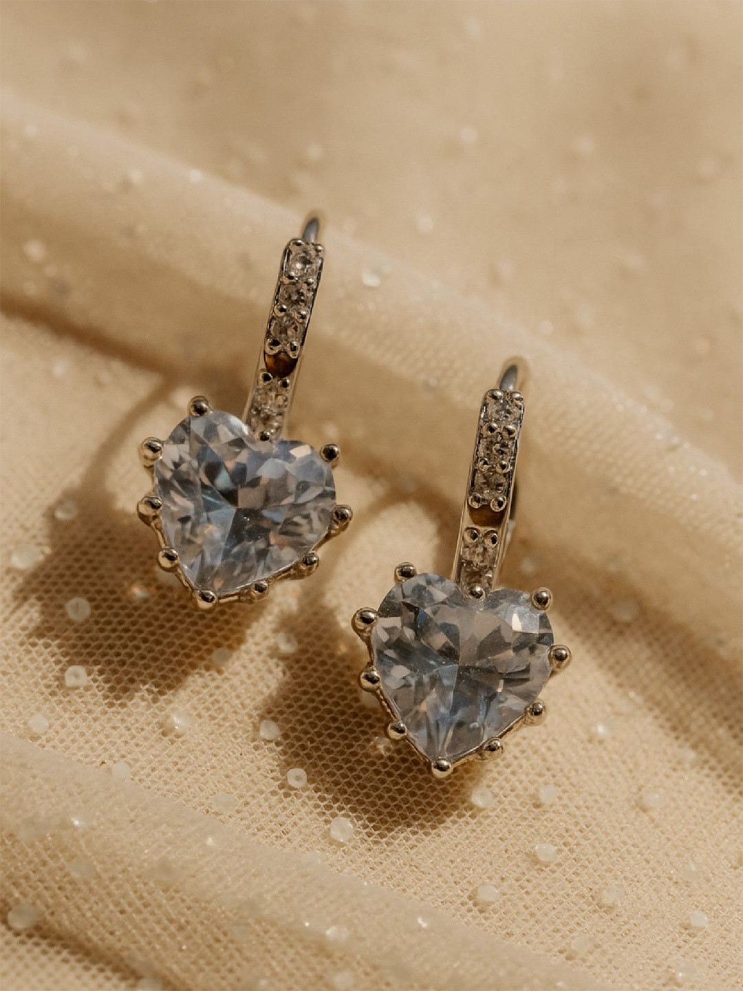 ISHKAARA Silver-Plated Crystal Crush Heart Shaped Hoop Earrings