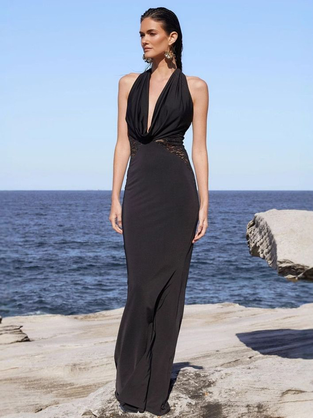 LULU & SKY Cowl Neck Backless Maxi Dress